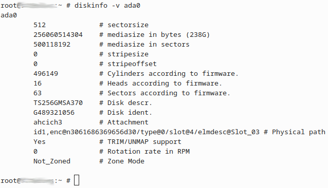 FreeBSD diskinfo