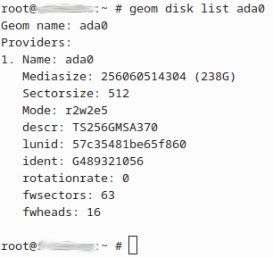 FreeBSD geom disk list