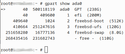 FreeBSD gpart show ada0